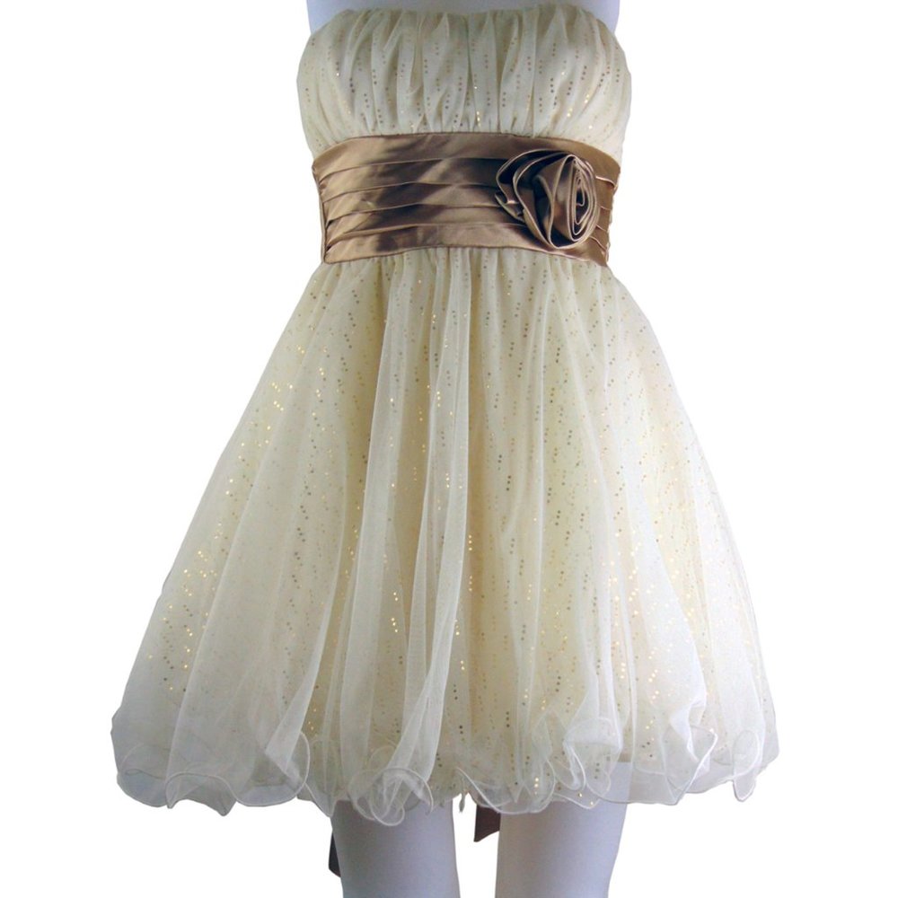 Teeze Me Strapless Glitter and Mesh Layered Dress
